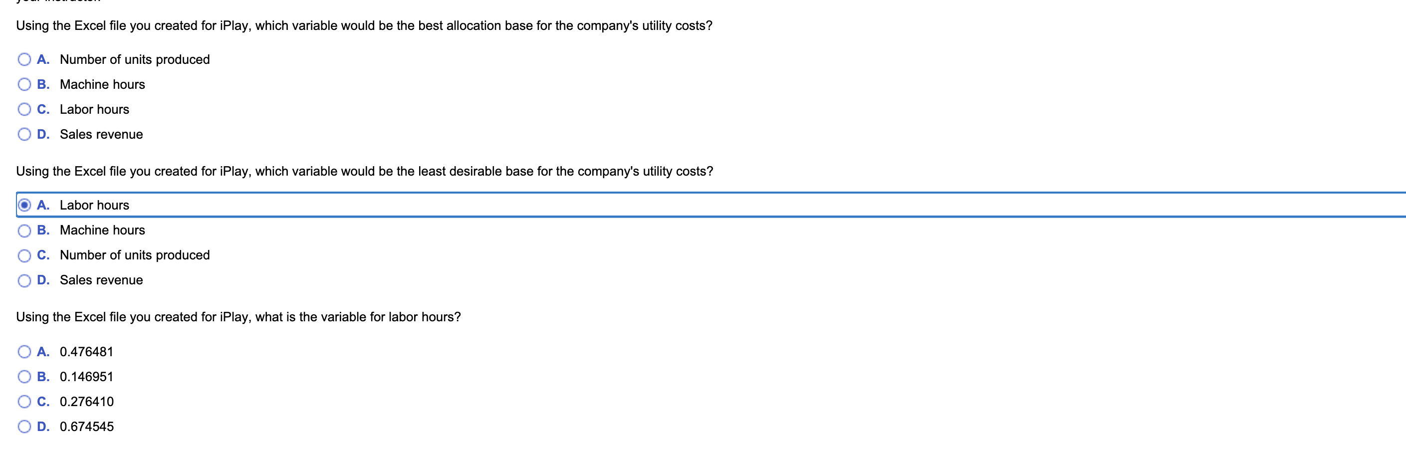 Using the Excel file you created for iPlay, which variable would be