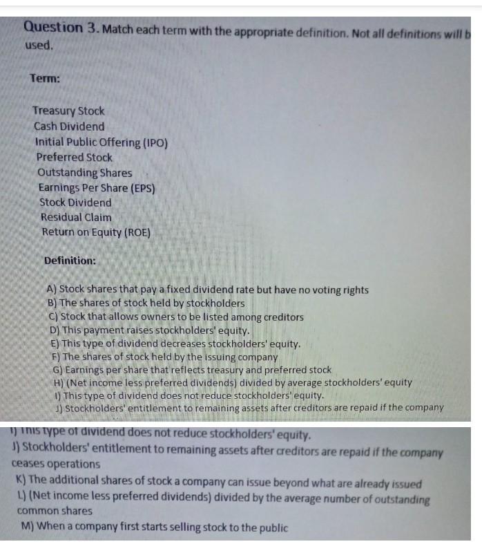Question 3. Match each term with the appropriate definition. Not all definitions