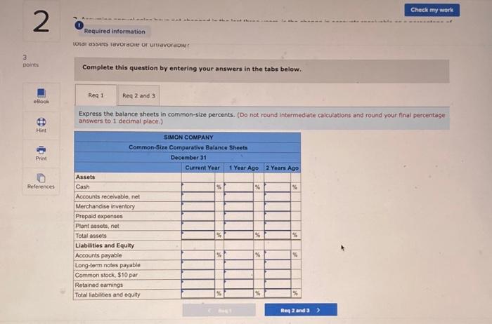 applies to the questions displayed below.) Simon Company's year-end balance sheets follow.