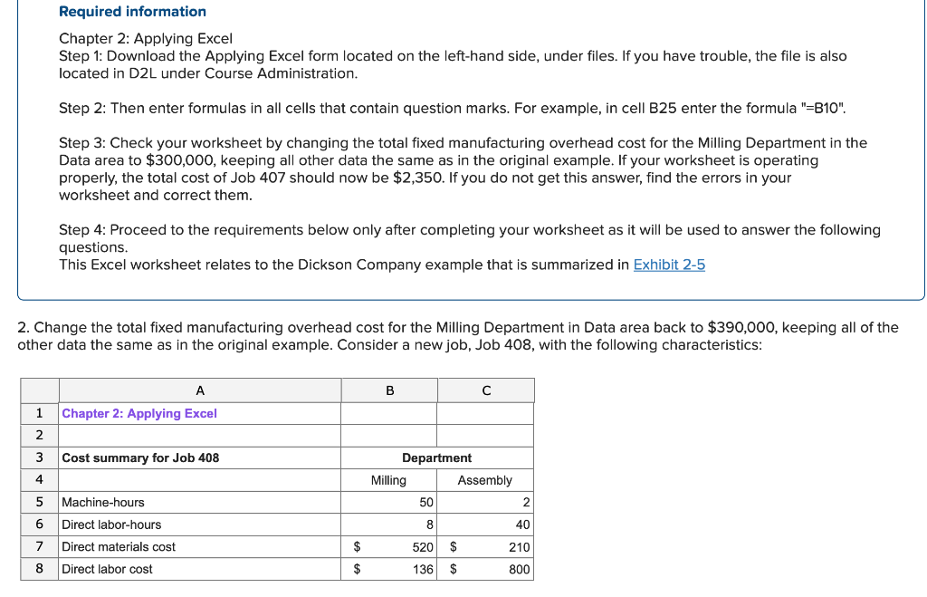 Required information Chapter 2: Applying Excel Step 1: Download the Applying Excel