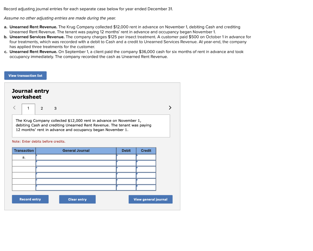 Record adjusting journal entries for each separate case below for year ended