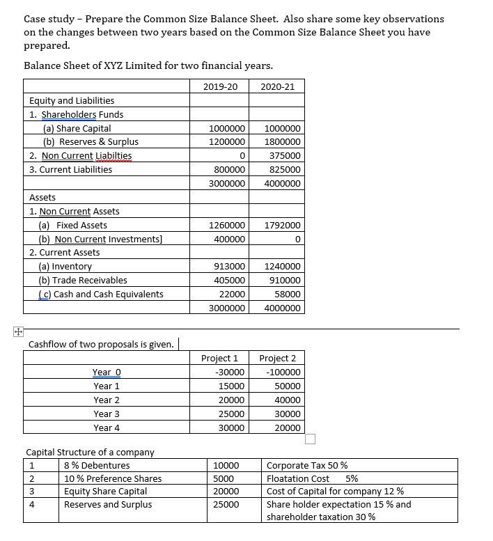 Case study - Prepare the Common Size Balance Sheet. Also share some