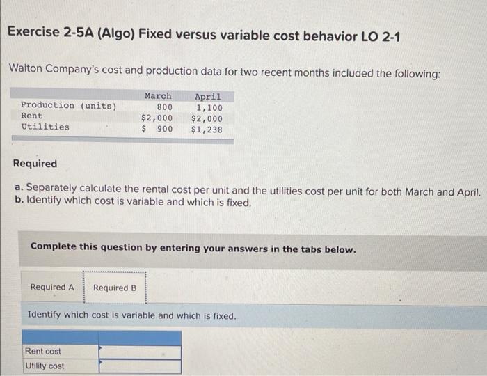 cost and production data for two recent months included the following: March