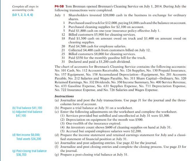 Complete all steps in accounting cycle. (LO 1, 2, 3, 4, 6)