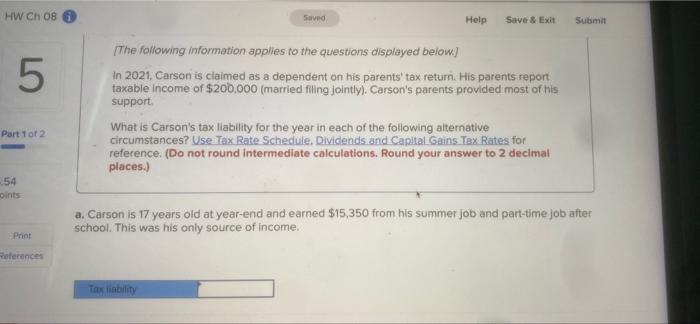 HW CH 08 Saved Help Save & Exit Submit 5 Part 1