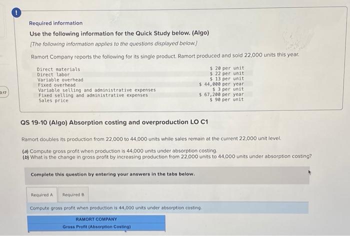 3:17 Required information Use the following information for the Quick Study below.