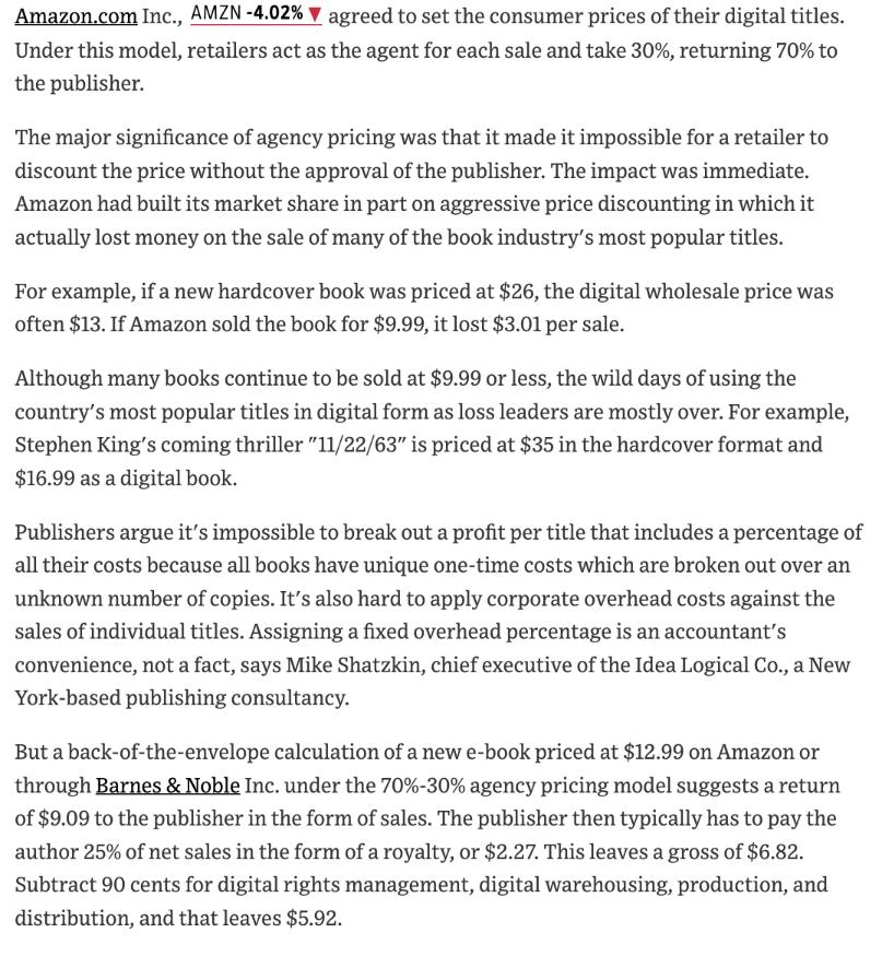 move from distributing hardcover books to distributing e-books likely affect the degree