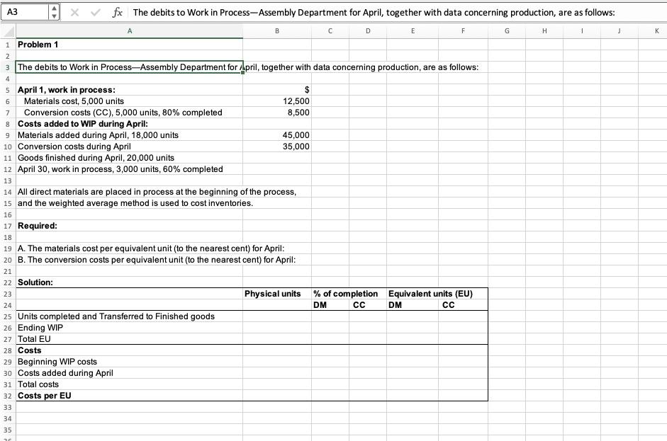 A3 1 Problem 1 2 Xfx The debits to Work in Process-Assembly