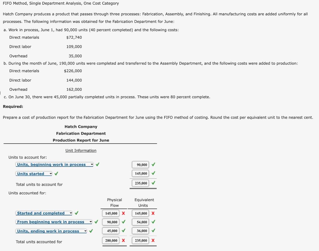 FIFO Method, Single Department Analysis, One Cost Category Hatch Company produces a