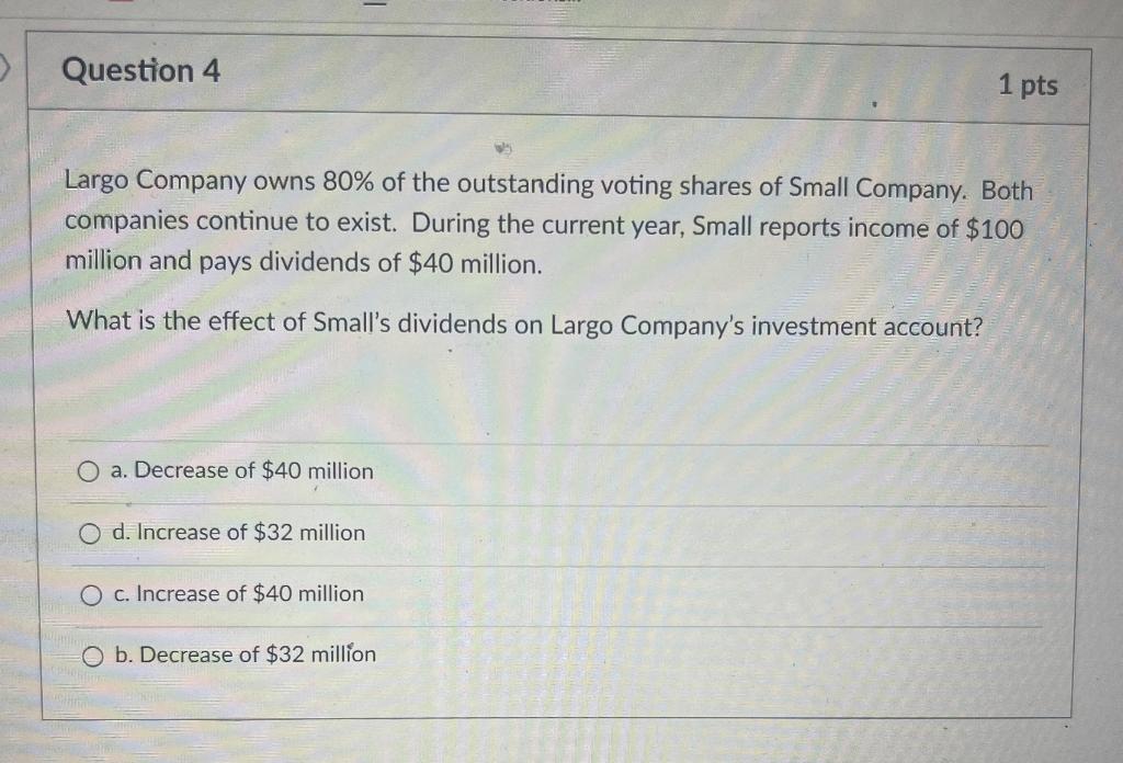 ownership: a. 0-20% O b. 50-100% Od. 20-100% c. 20-50% 1 pts