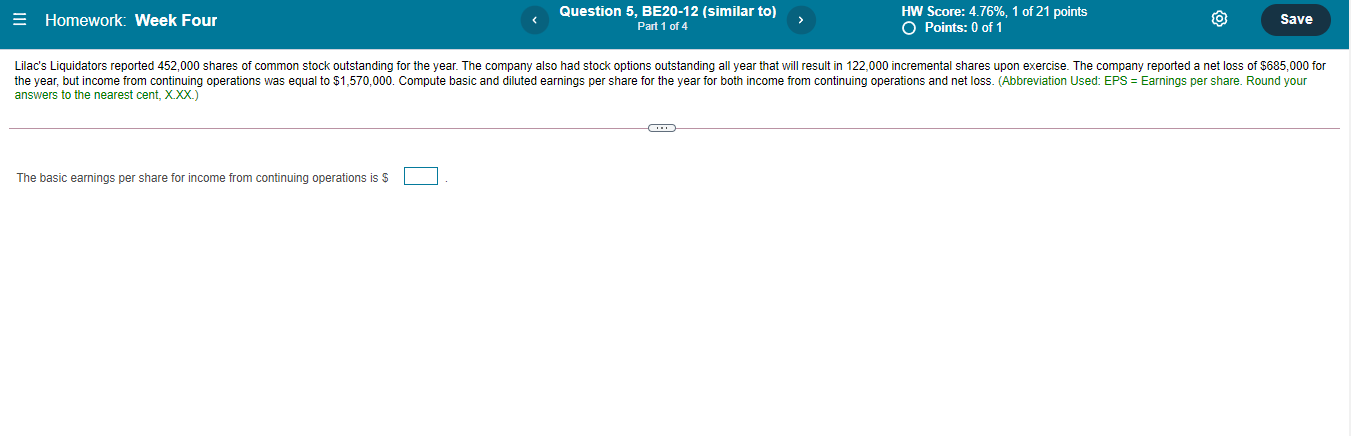 = Homework: Week Four Question 5, BE20-12 (similar to) Part 1 of