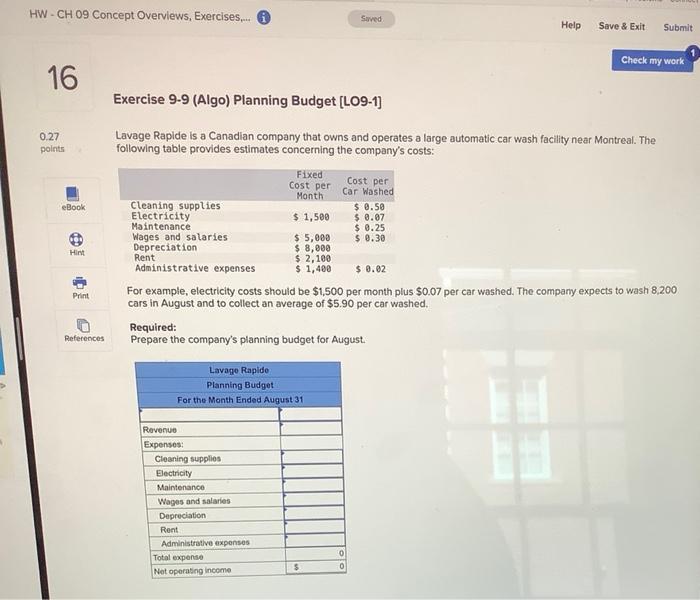 HW-CH 09 Concept Overviews, Exercises... Saved Help Save & Exit Submit Check