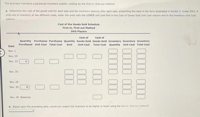 players are as follows: November 1 10 Inventory Sale 38 units at