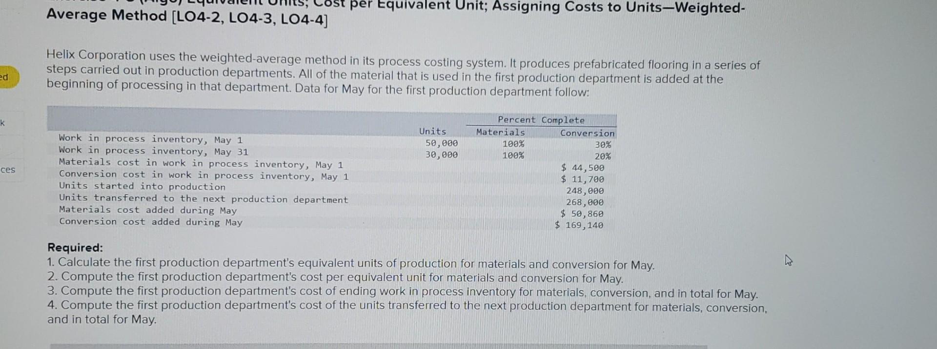 ed per Equivalent Unit; Assigning Costs to Units-Weighted- Average Method [LO4-2, LO4-3,