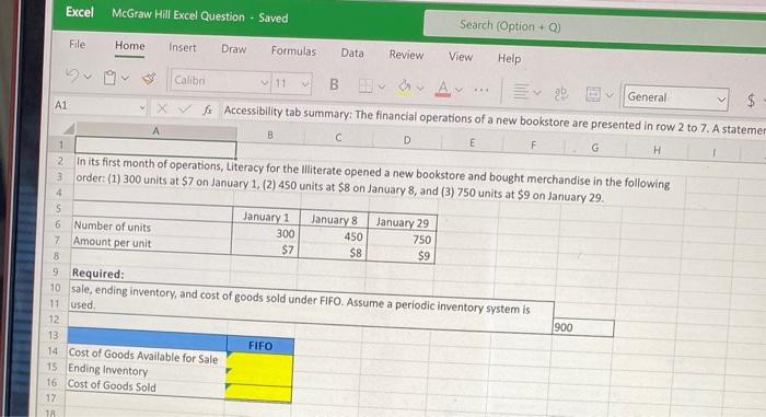 Excel McGraw Hill Excel Question Saved Search (Option + Q) File Home