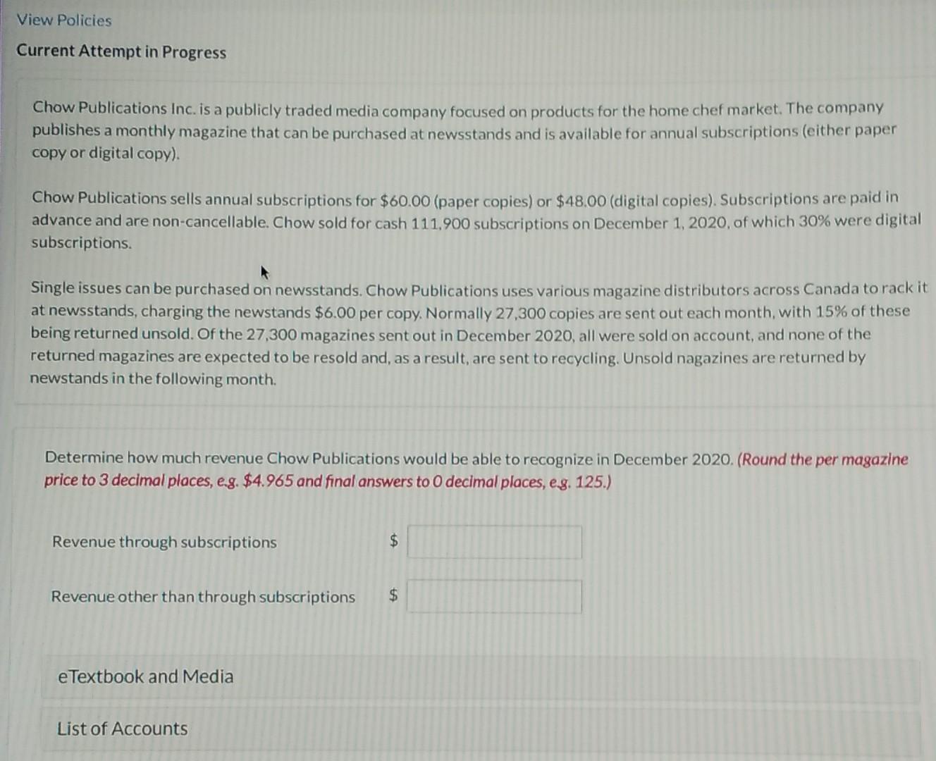 View Policies Current Attempt in Progress Chow Publications Inc. is a publicly