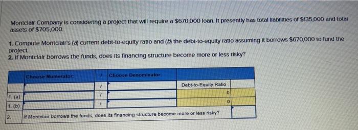 Montclair Company is considering a project that will require a $670,000 loan.