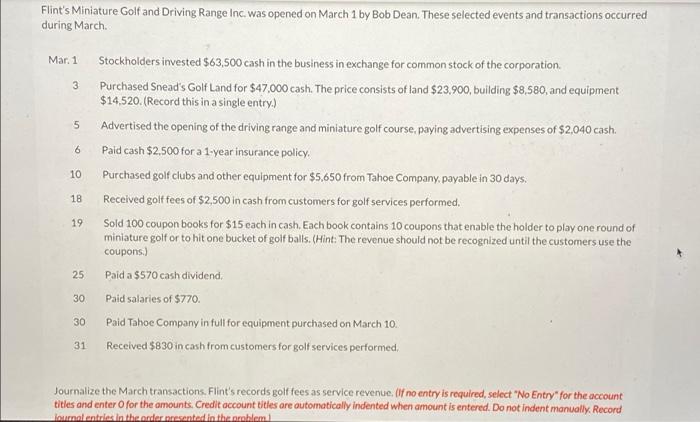 Flint's Miniature Golf and Driving Range Inc. was opened on March 1