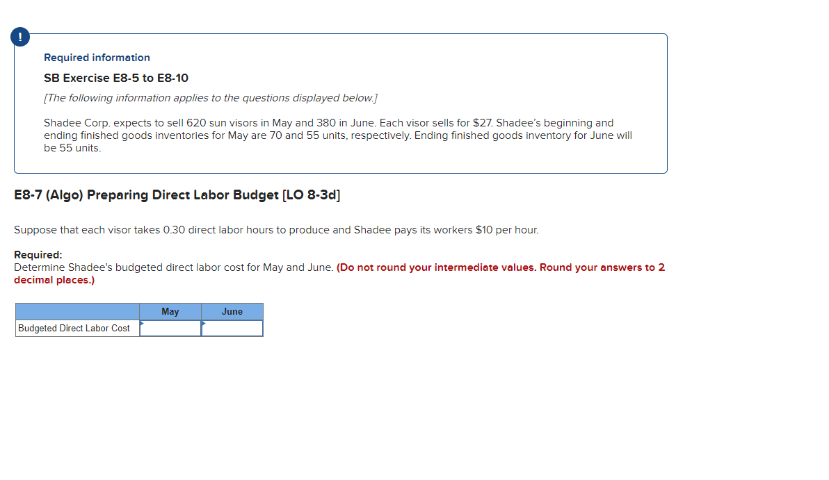 Required information SB Exercise E8-5 to E8-10 [The following information applies to