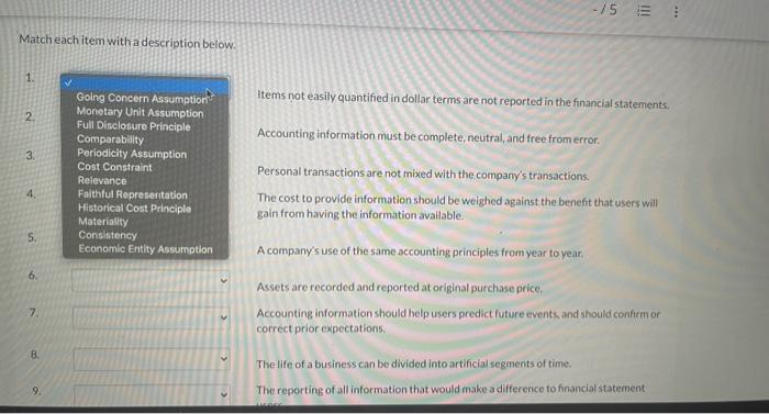 -15 E Match each item with a description below. 1. Going Concern