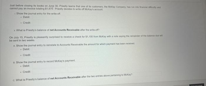 Receivable, ADA for Allowance for Doubtful Accounts, BDE for Bad Debt Expense