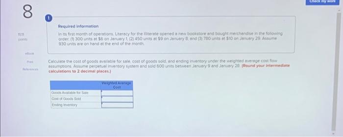 8 00 points P Required information in its first month of operations.