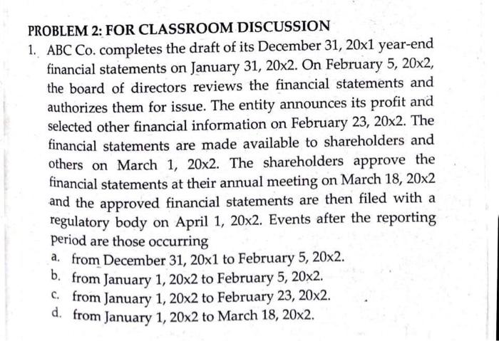 PROBLEM 2: FOR CLASSROOM DISCUSSION 1. ABC Co. completes the draft of