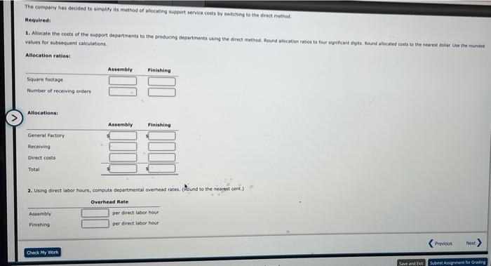 The following budgeted data pertain to these four departments: Direct overhead Square