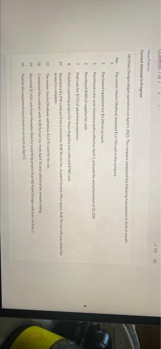 Question / of / View Policies Current Attempt in Progress -/10 E