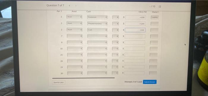 the following transactions in its first month: The owner, Nazim Dhaliwal, invested