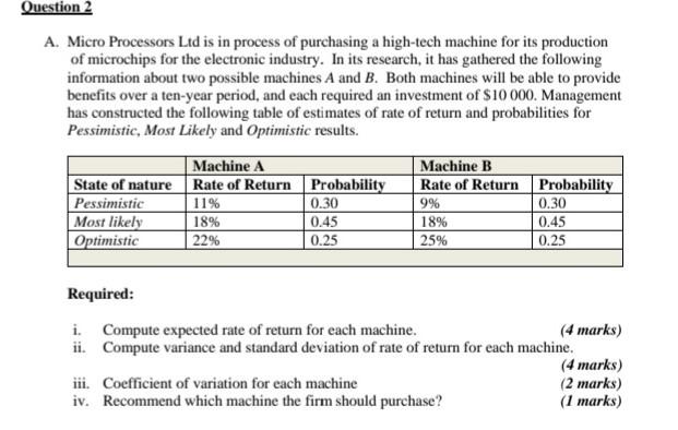Question 2 A. Micro Processors Ltd is in process of purchasing a