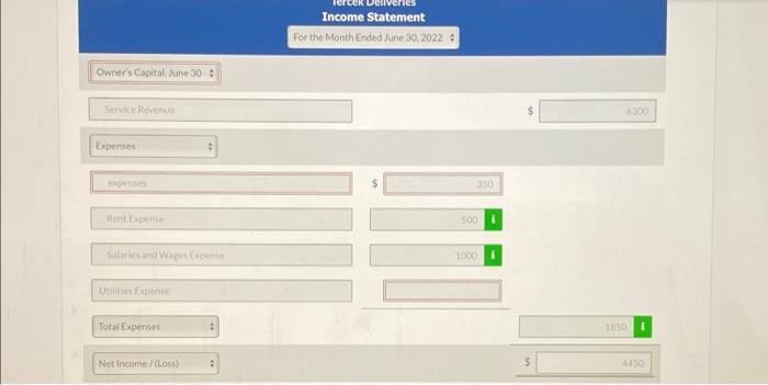 service, Tercek Deliveries, on June 1, 2022. The following transactions occurred during