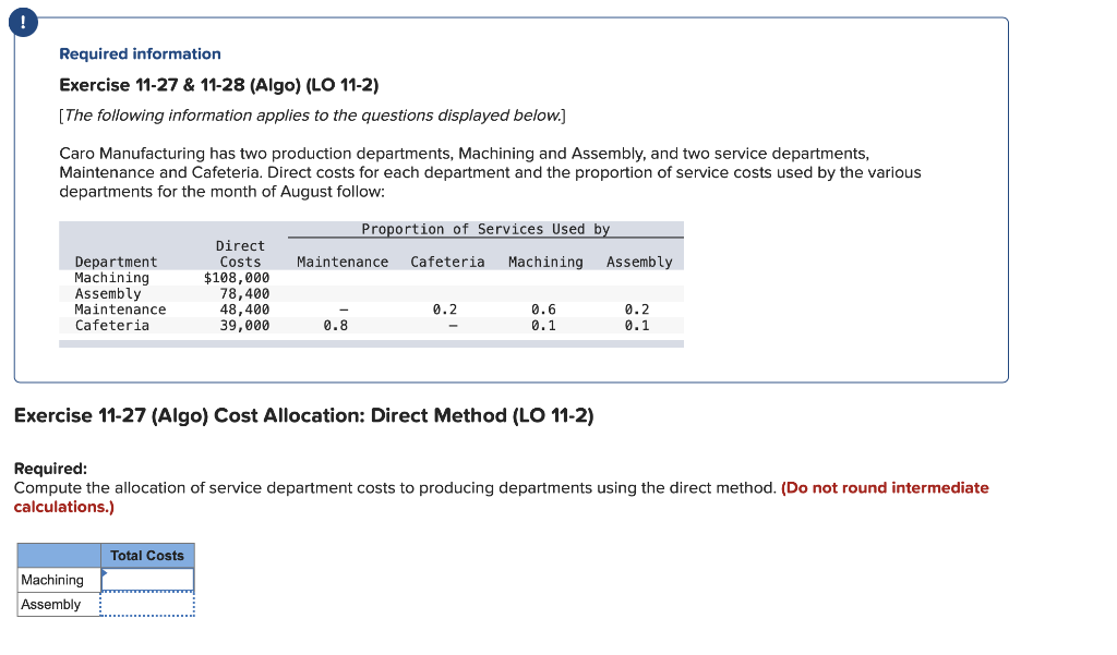 ! Required information Exercise 11-27 & 11-28 (Algo) (LO 11-2) [The following
