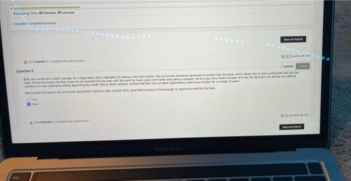 esc Ramaining Time: 46 minutes, 45 seconds Question Completion Status Click Submit