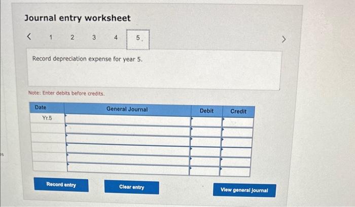journal entries to recognize depreciation for each of the five years, assuming