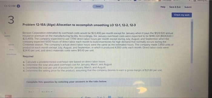 3 Problem 12-18A (Algo) Allocation to accomplish smoothing LO 12-1, 12-2, 12-3