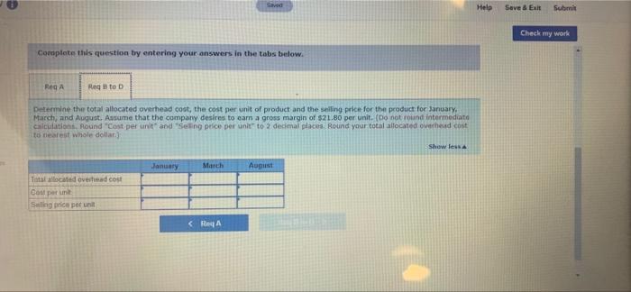 overhead costs would be $23,400 per month except for January when it