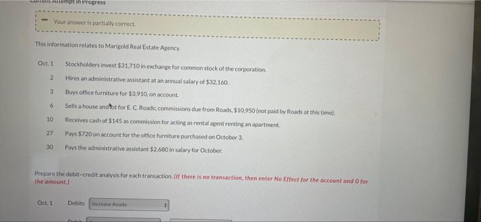 Conto Attempt in Progress Your answer is partially correct. This information relates