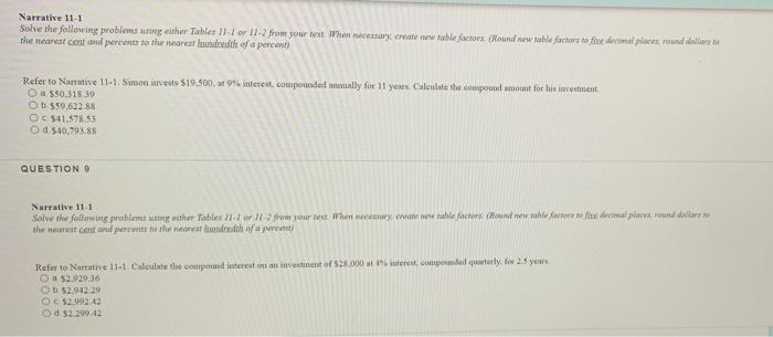 percents to the nearest hundredth of a percent) Refer to Narrative 11-1.