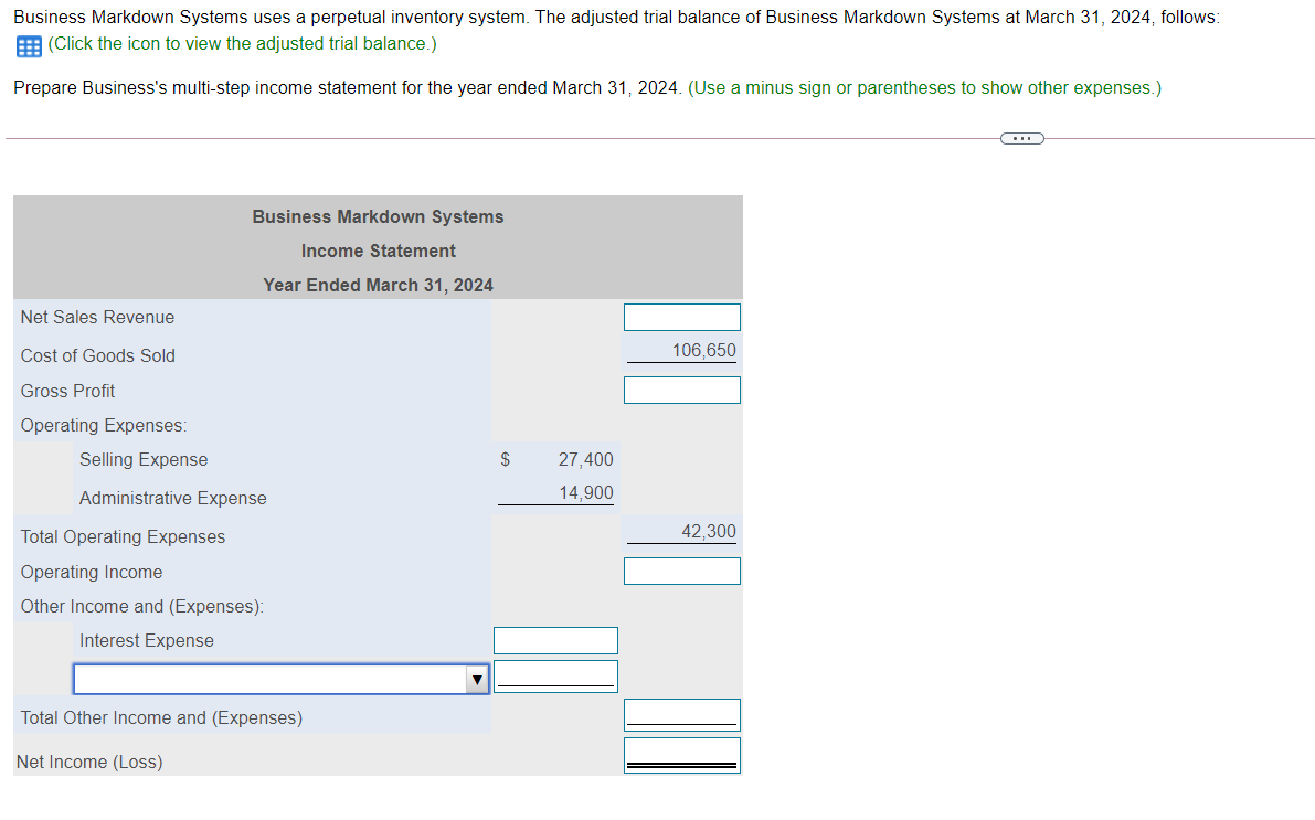 Business Markdown Systems uses a perpetual inventory system. The adjusted trial balance