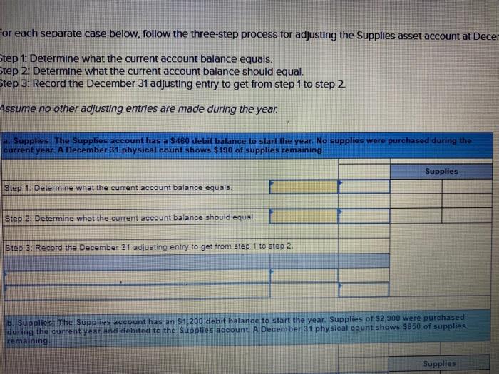 For each separate case below, follow the three-step process for adjusting the