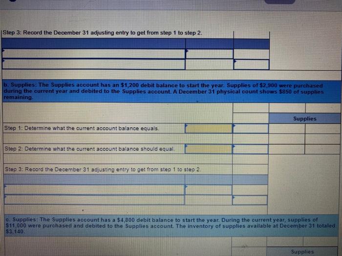 Supplies asset account at Decer Step 1: Determine what the current account