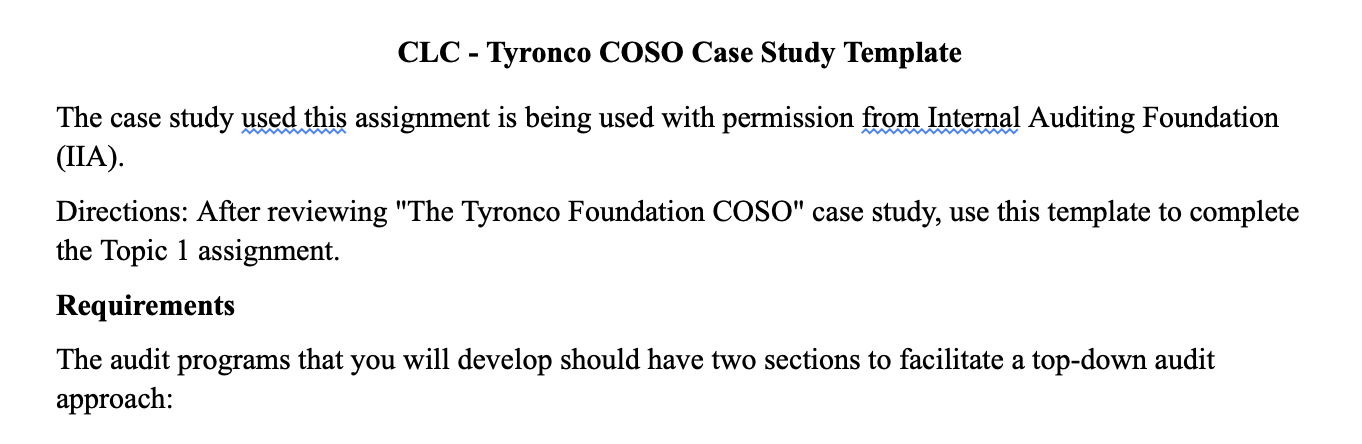 CLC - Tyronco COSO Case Study Template The case study used this