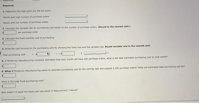 had the following 12 months of data on purchasing cost and number