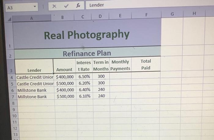 calculates monthly payments. (Type a minus symbol [-] before the cell designation