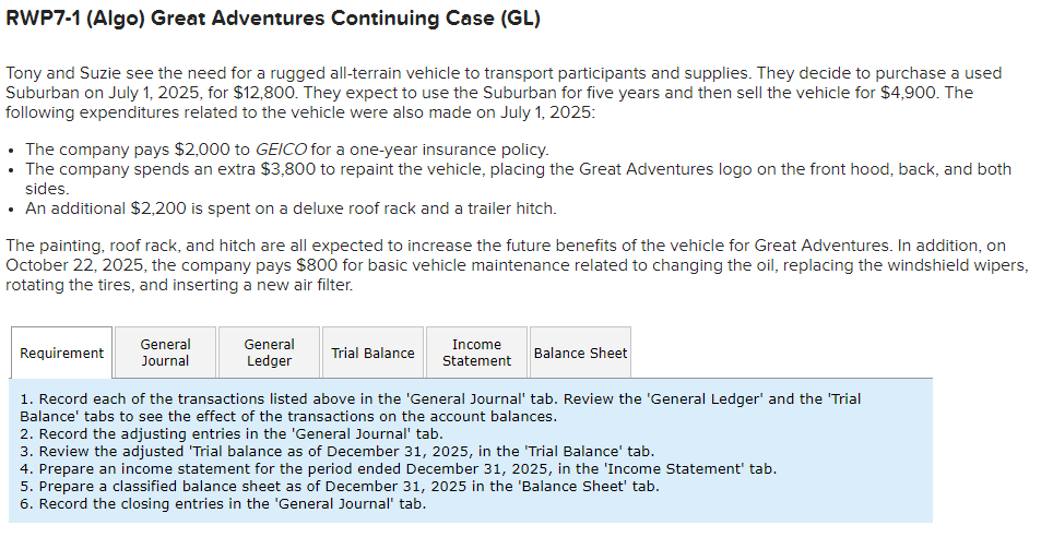  ?RWP7-1&nbsp;(Algo) ?Great Adventures Continuing Case (GL)Tony and Suzie see the need