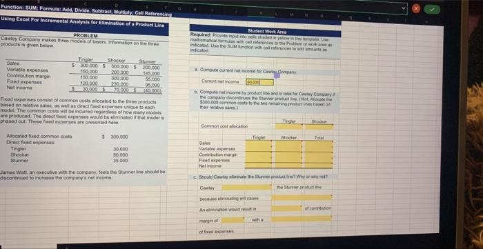 Function: SUM; Formula: Add, Divide, Subtract, Multiply, Cell Referencing Using Excel For