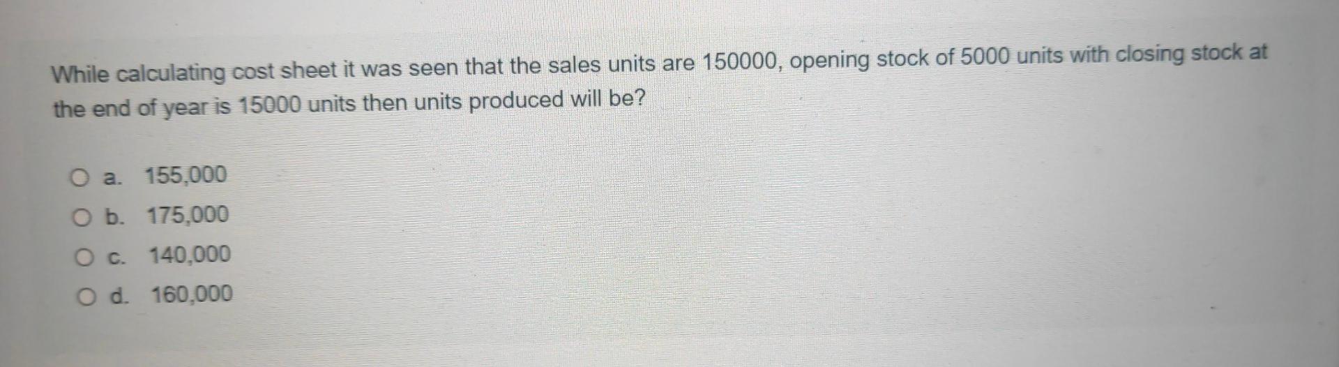 While calculating cost sheet it was seen that the sales units are