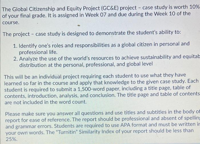 The Global Citizenship and Equity Project (GC&E) project - case study is