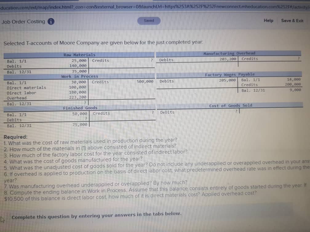 ducation.com/ext/map/index.html?_con-con&external browser=0&launchUrl=https%253A%252F%252Fnewconnect.mheducation.com%252F#/activity/ Job Order Costing Saved Help Save & Exit Selected T-accounts